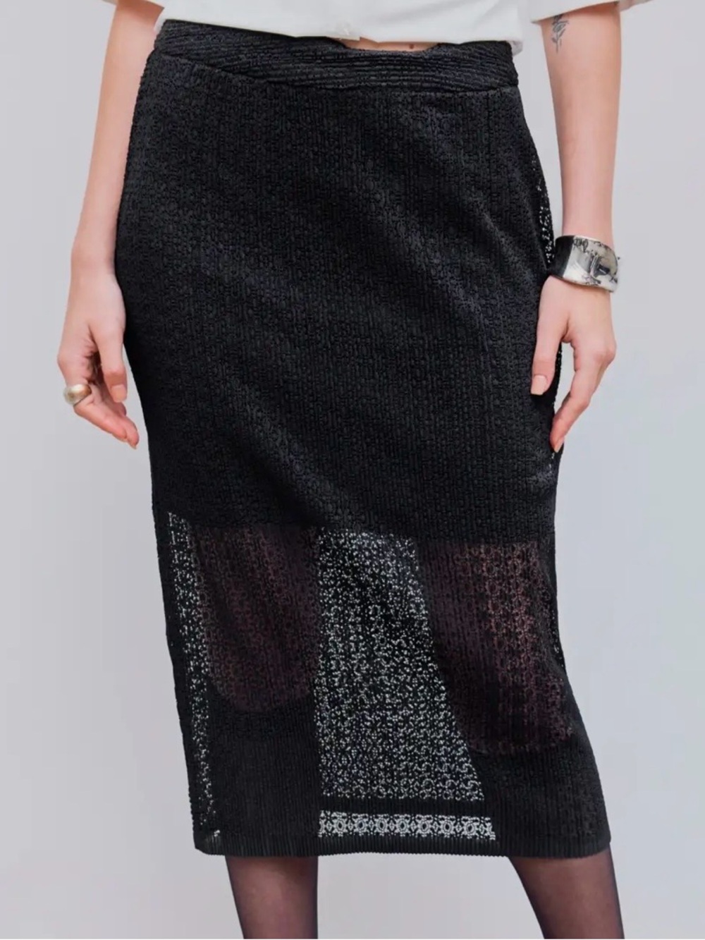 Black Knit Midi Skirt with slip lining